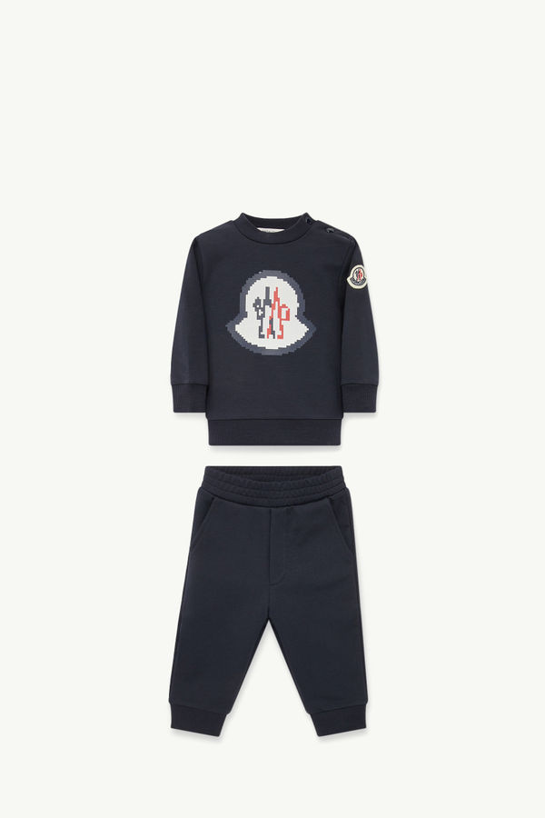 Pixel Logo Cotton Tracksuit Set Boy Night Blue Moncler 0