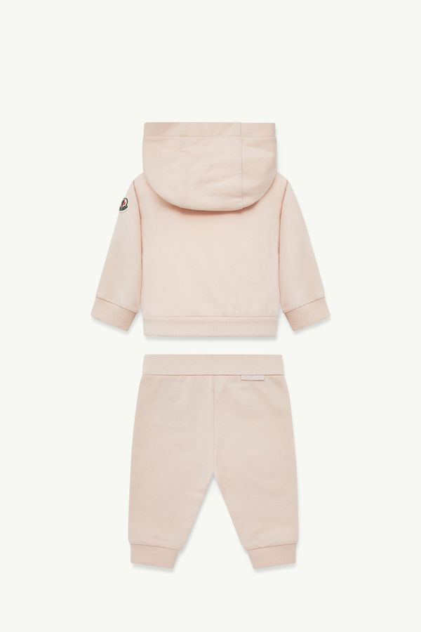 Set di tuta con logo ricamato in cotone Bambina Rosa Chiaro Moncler 1