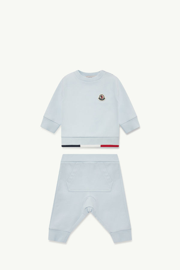 Tricolor-Trimmed Cotton Tracksuit Set Boy Light Blue Moncler 0