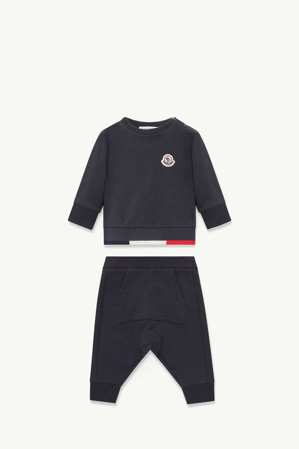 Tricolor-Trimmed Cotton Tracksuit Set Boy Navy Blue Moncler 0