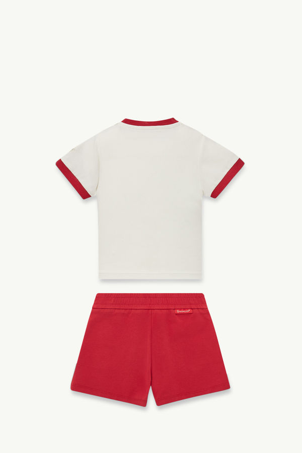 Aquatic Logo Cotton Set Boy White & Red Moncler 1