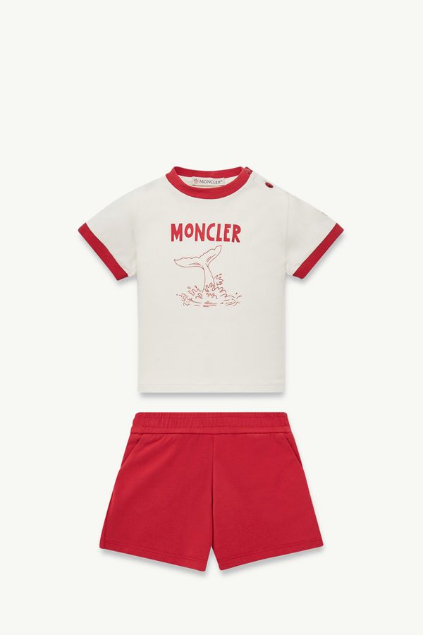 Aquatic Logo Cotton Set Boy White & Red Moncler 0