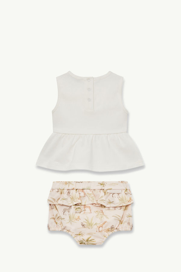 Baumwoll-Set mit Safari-Print Mädchen Weiß-Elfenbein Moncler 1