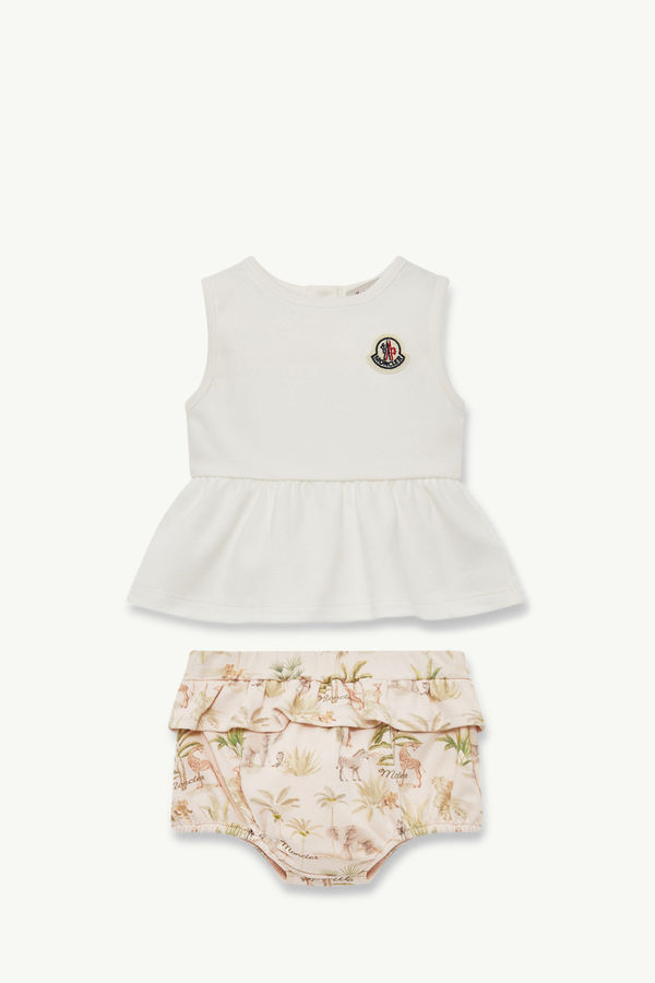 Baumwoll-Set mit Safari-Print Mädchen Weiß-Elfenbein Moncler 0