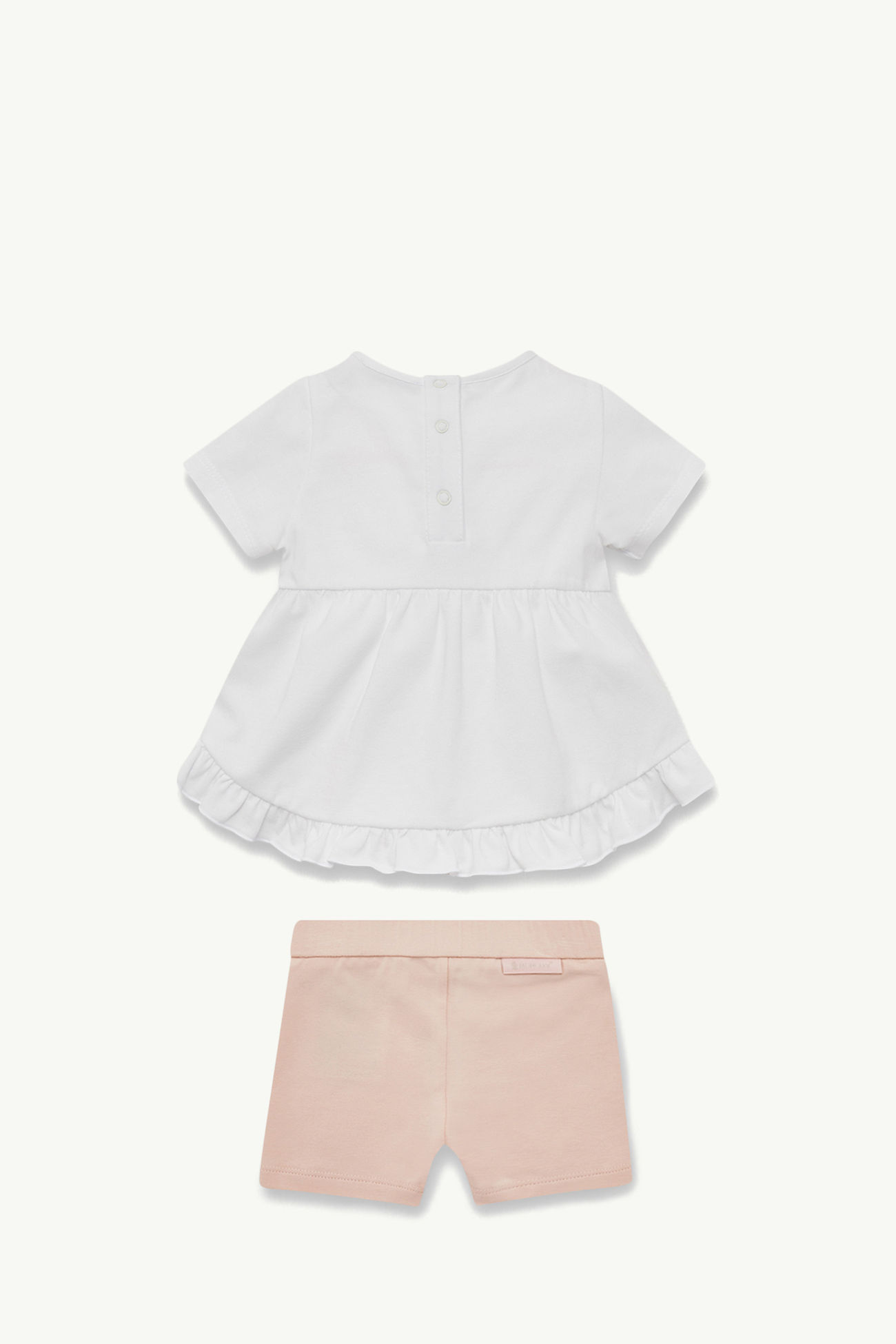 Set in cotone con bordi con ruches Bambina Bianco & Rosa Moncler 1