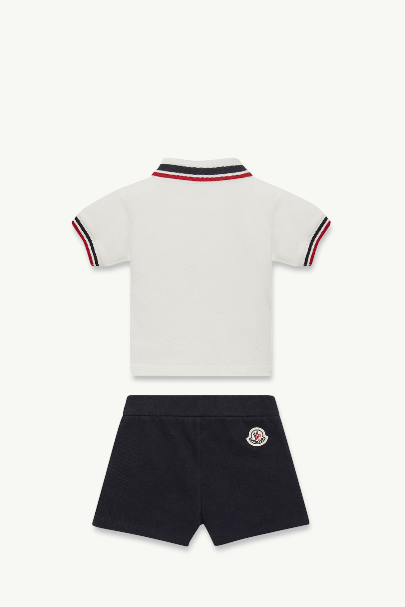 Set aus Baumwollpiqué mit dreifarbigem Besatz Jungen Weiss & Blau Moncler 1