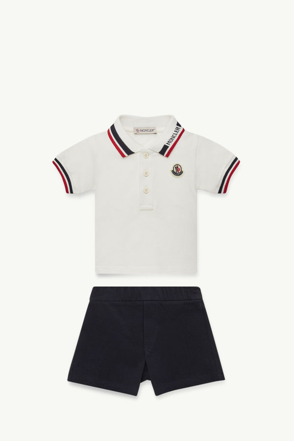 Tricolour-Trimmed Cotton Piquet Set Boy White & Blue Moncler 0