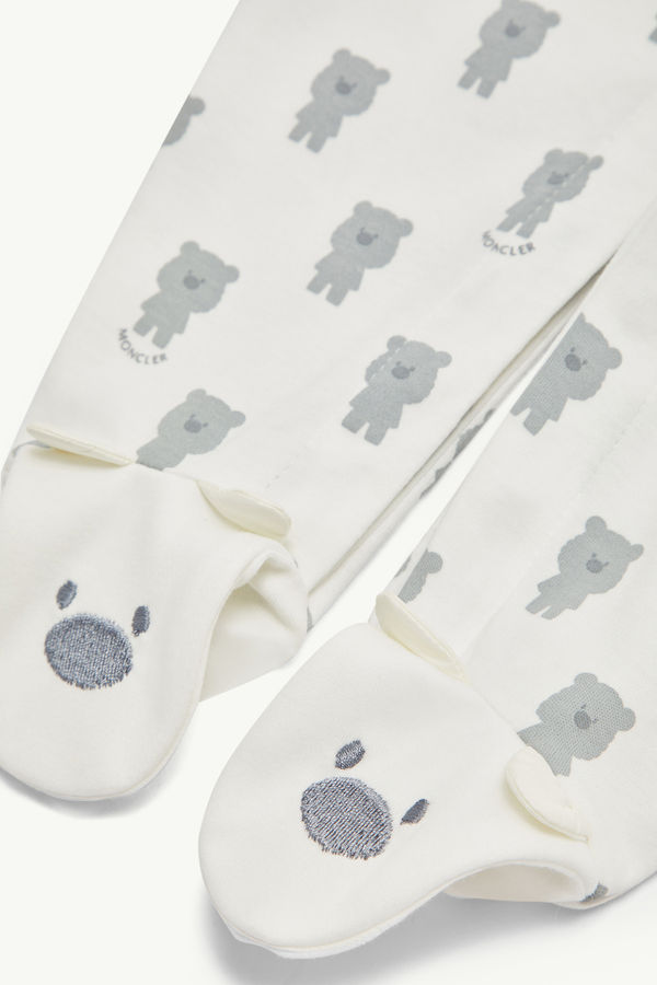 Teddy Bear Print Cotton Set Gender Neutral White & Blue Moncler 3