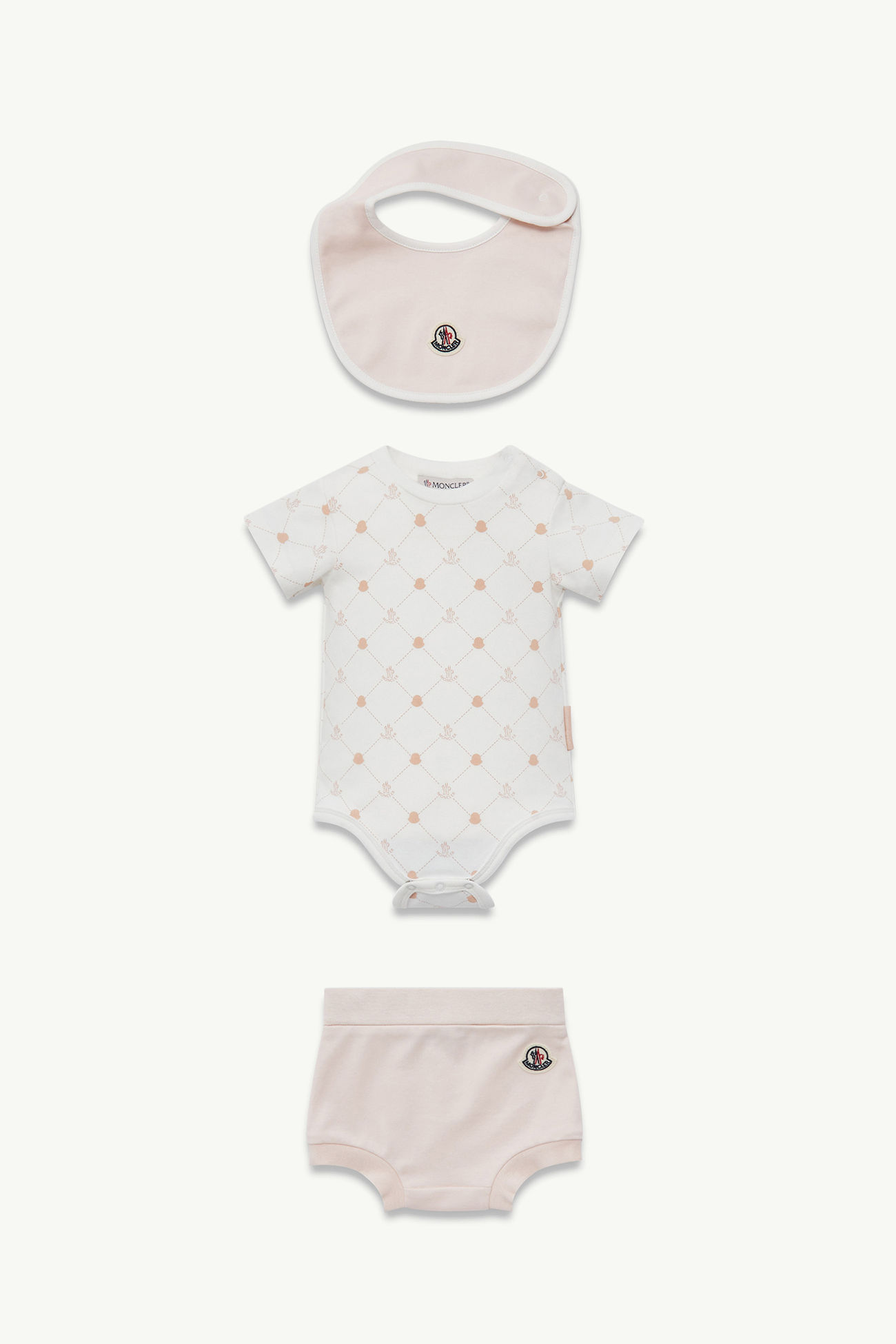 婴儿标识棉质套装 中性 白色 & 粉色 Moncler 0