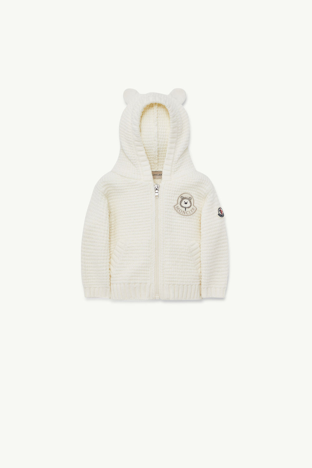 Hooded Teddy Bear Wool Zip-Up Cardigan Gender Neutral White Moncler 0
