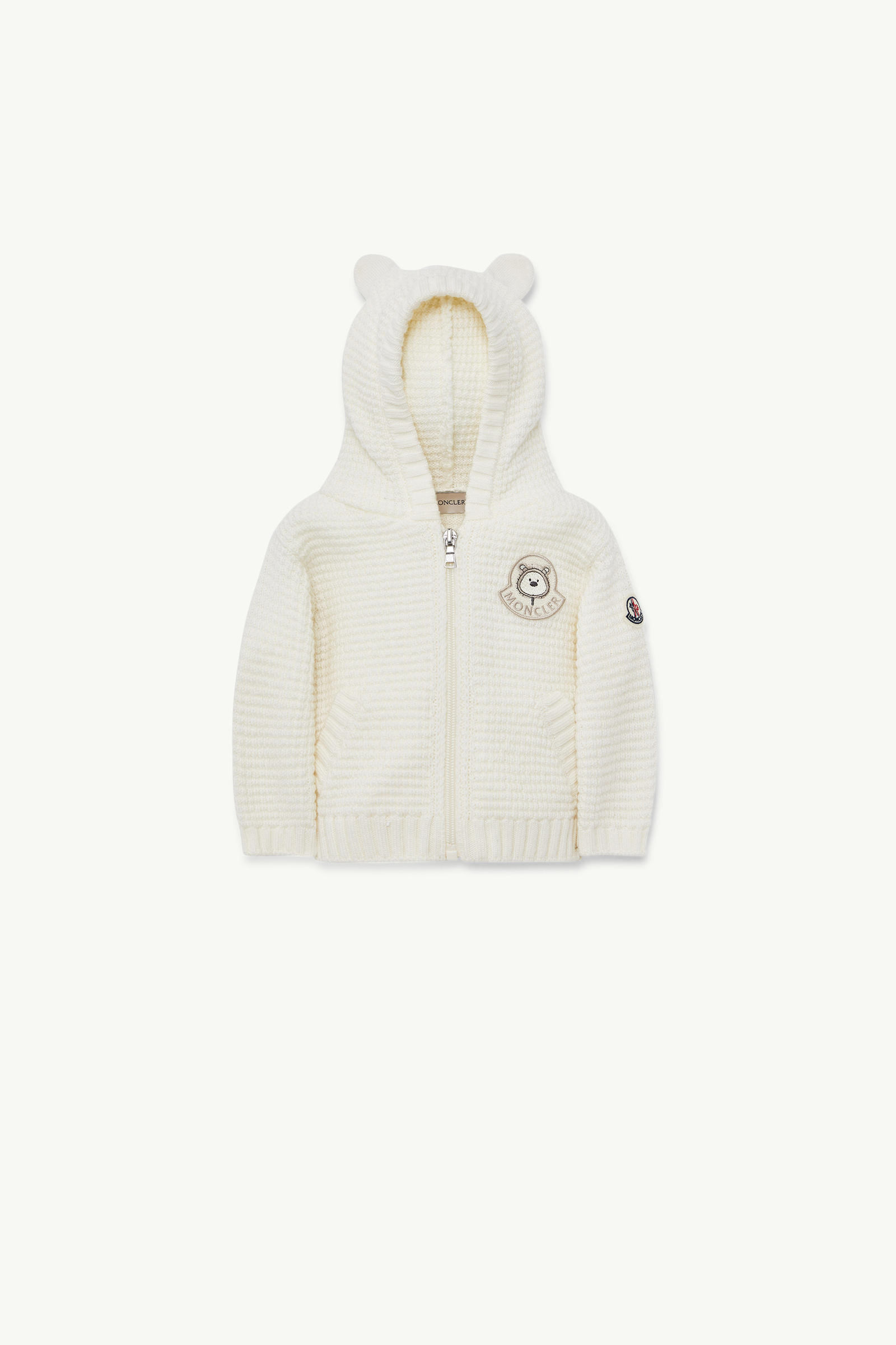 Hooded Teddy Bear Wool Zip-Up Cardigan Gender Neutral White Moncler 0