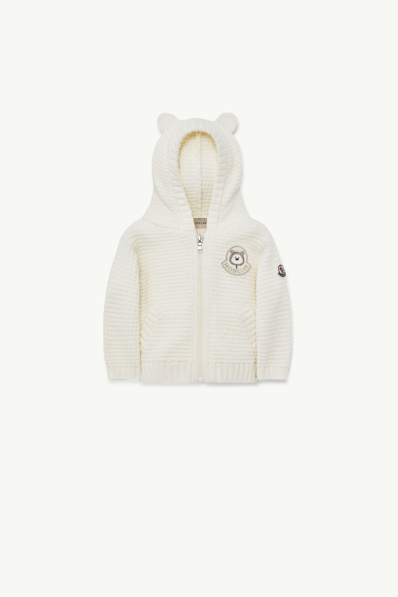 連帽泰迪熊羊毛拉鏈開襟毛衣 中性 白色 Moncler 0