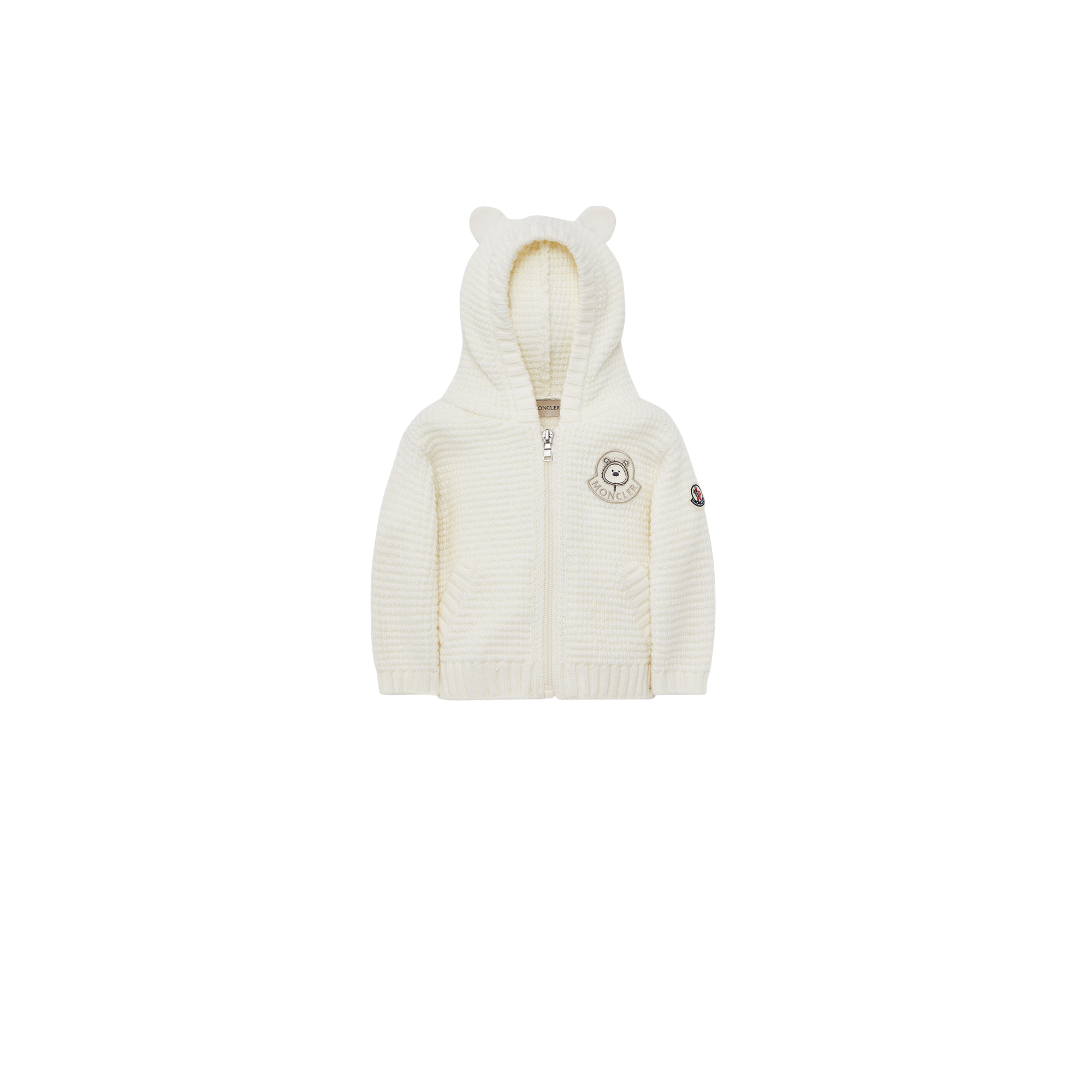 MONCLER ENFANT Hooded Teddy Bear Wool Zip-Up Cardigan, Gender Neutral, White, Size: 2Y