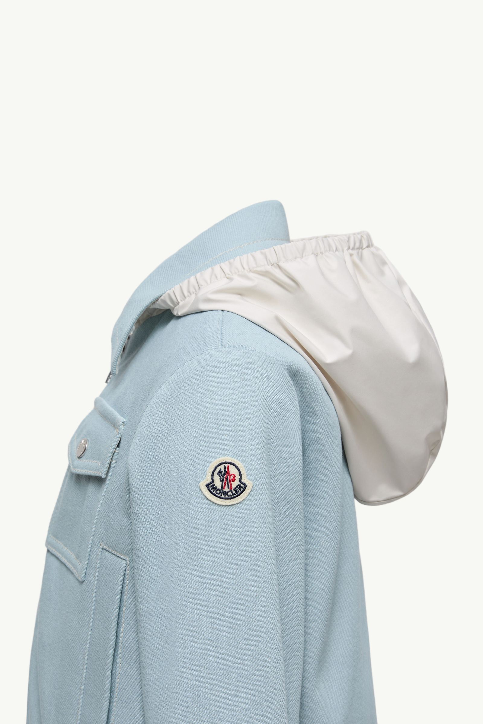 Esme Hooded Denim Jacket Girl Light Blue Moncler 1