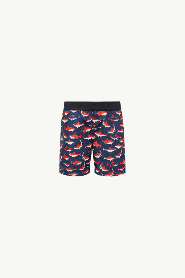 Shark Print Swim Shorts Boy White & Blue & Red Moncler 0