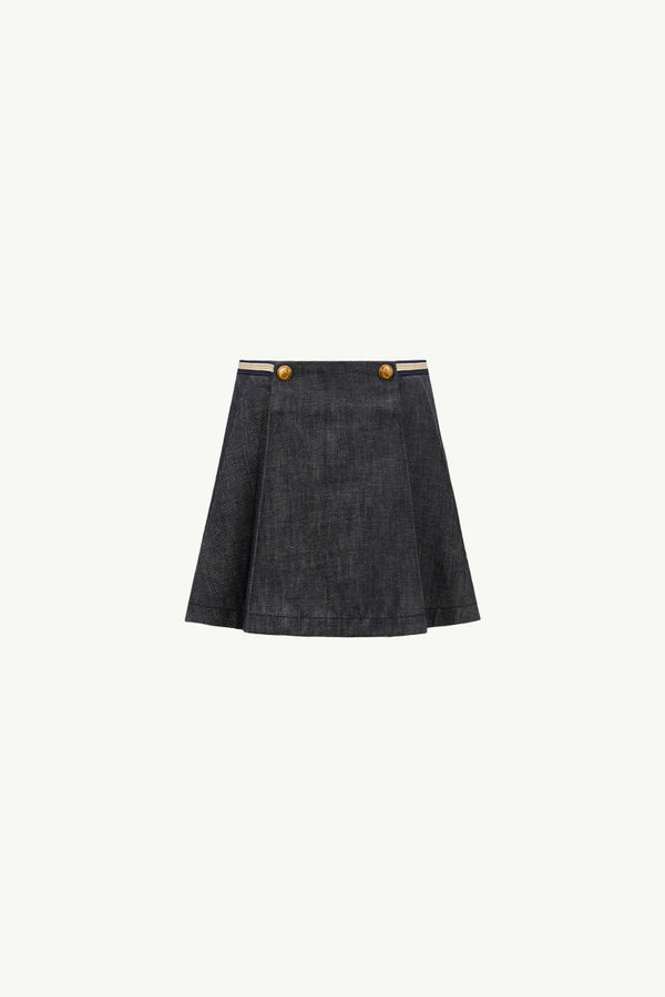 Pleated Denim Skirt Girl Denim Blue Moncler 0