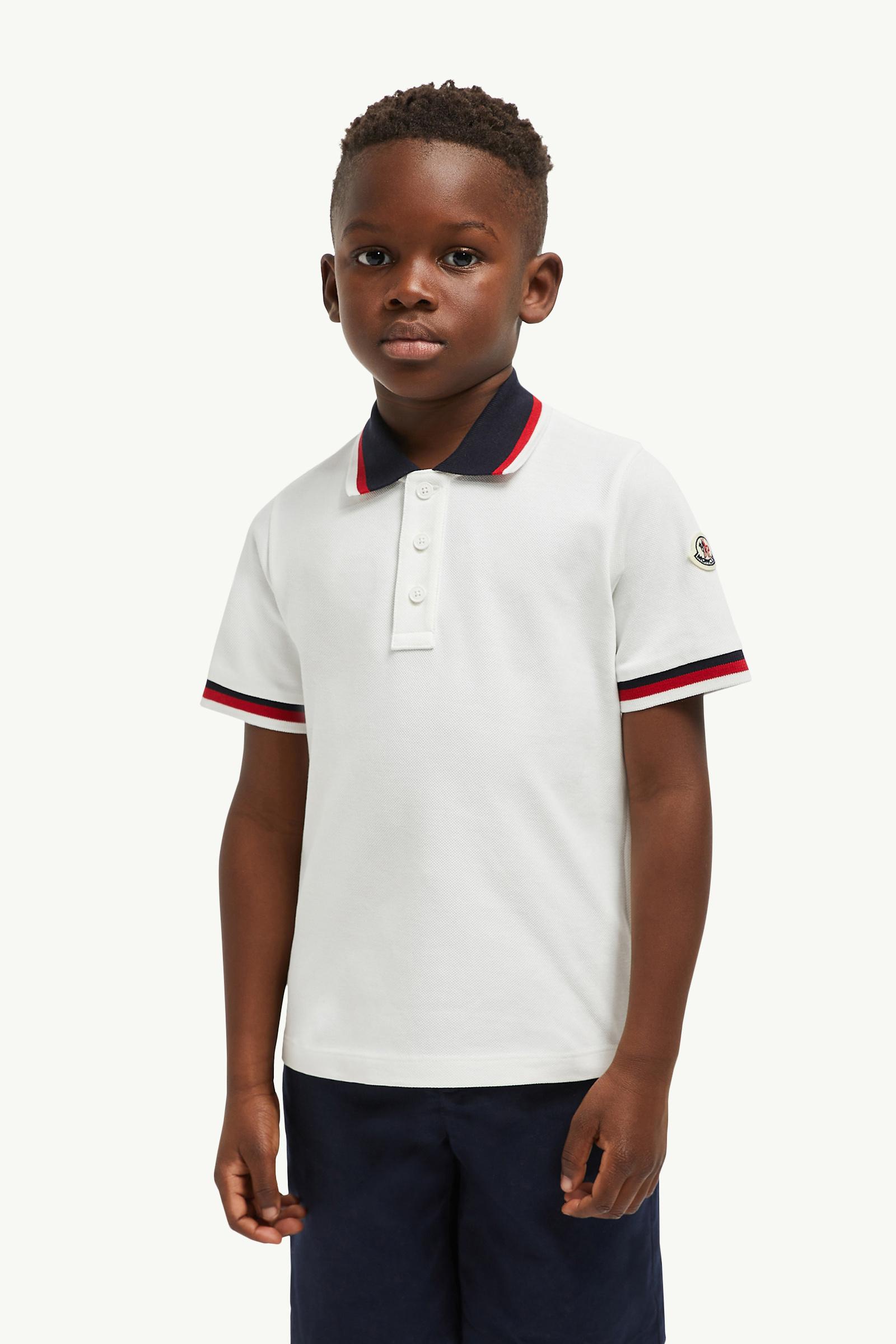 Tricolor-Trimmed Cotton Polo Shirt Boy White Moncler 1