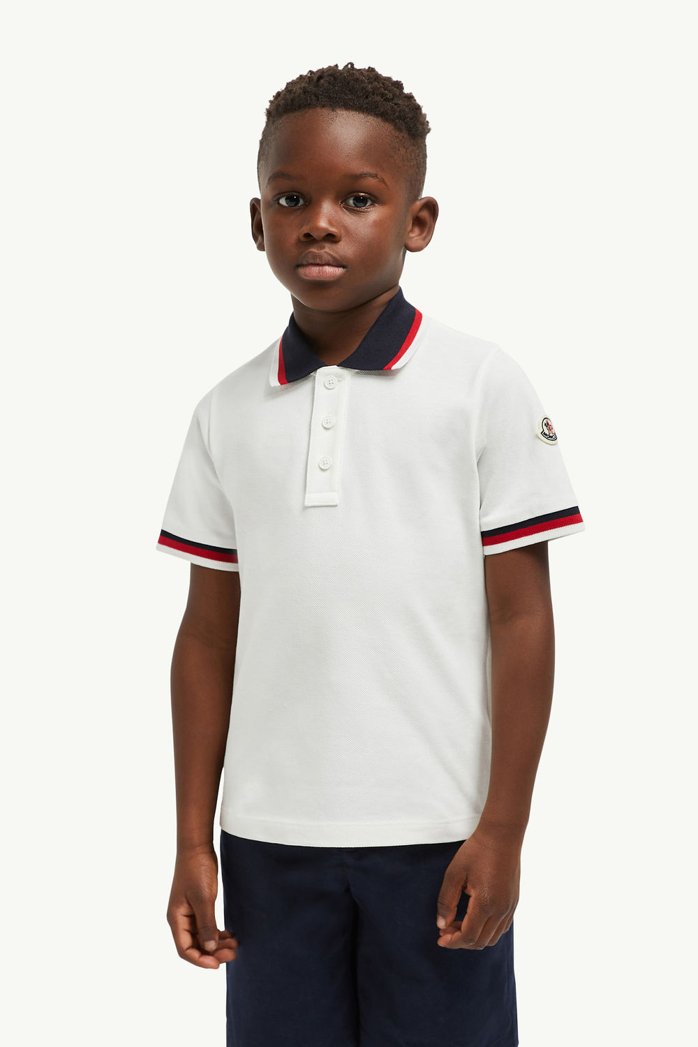 Tricolor-Trimmed Cotton Polo Shirt Boy White Moncler 1