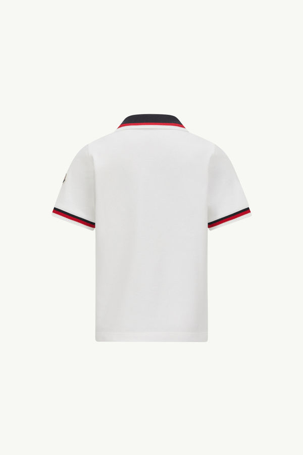Tricolor-Trimmed Cotton Polo Shirt Boy White Moncler 2