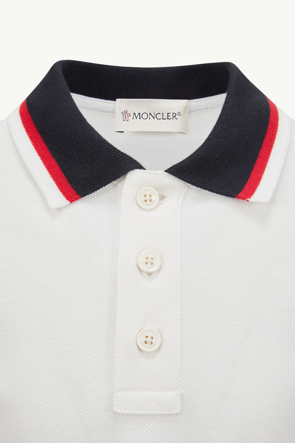 Tricolor-Trimmed Cotton Polo Shirt Boy White Moncler 4