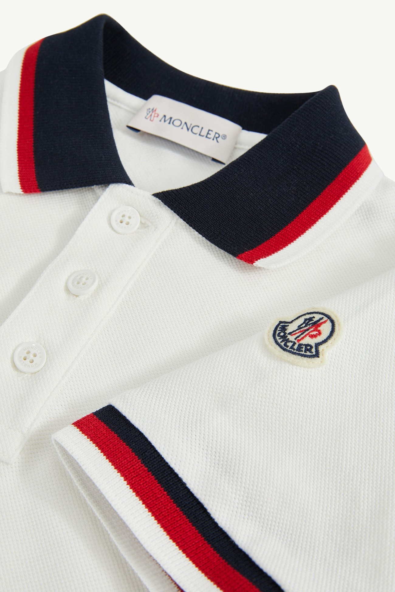 Polo en coton à bords tricolores Garçon Blanc Moncler 5