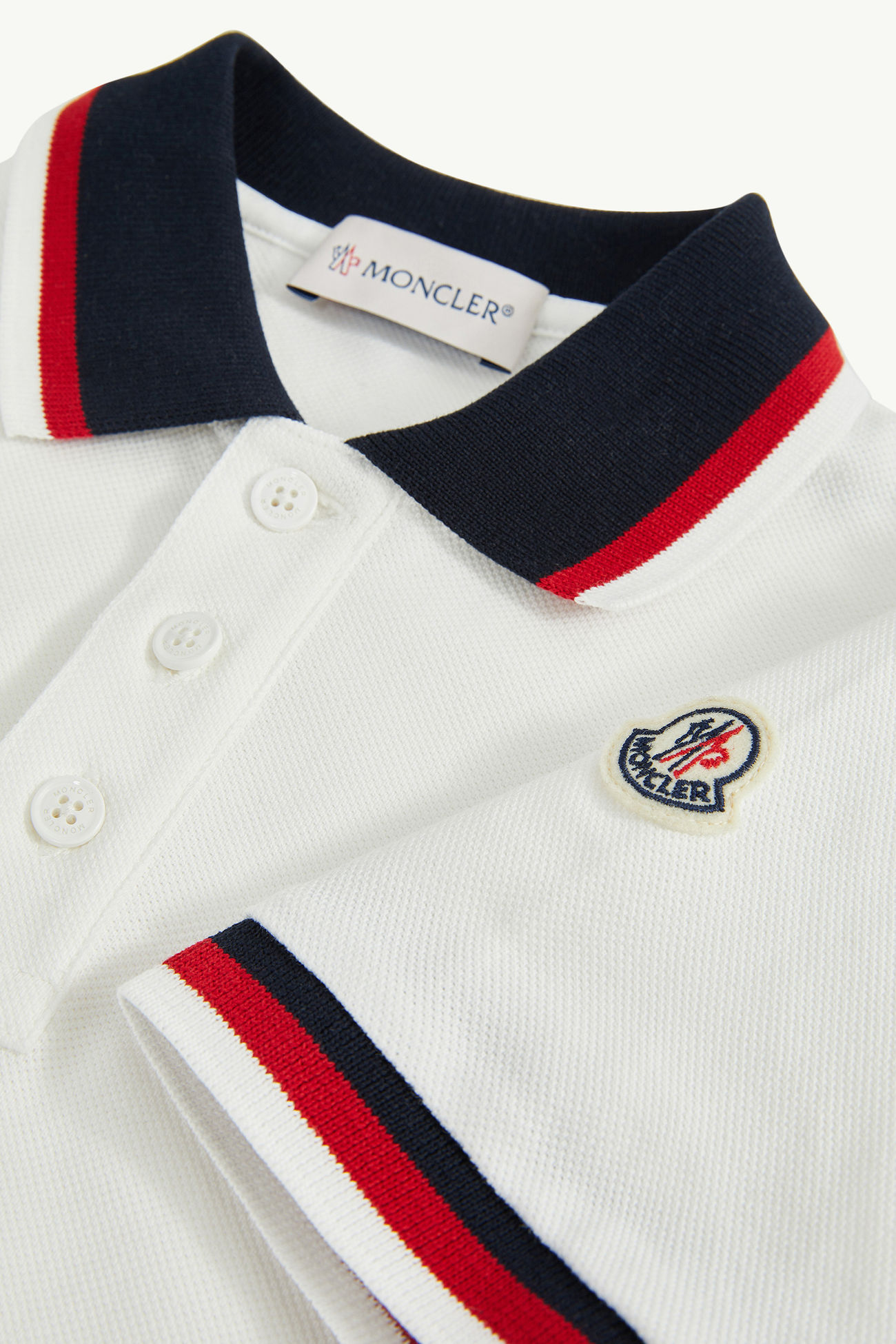 Polo in cotone con finiture tricolore Bambino Bianco Moncler 5