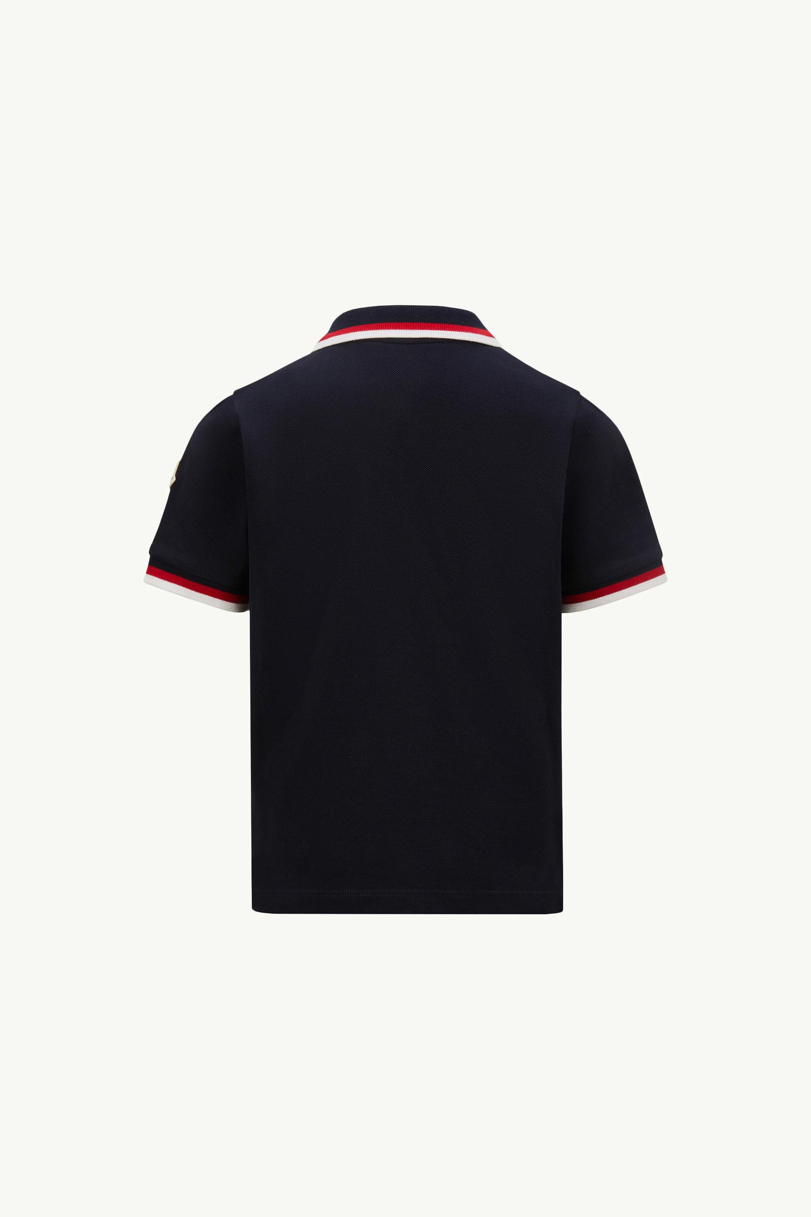 Tricolor-Trimmed Cotton Polo Shirt Boy Navy Blue Moncler 1