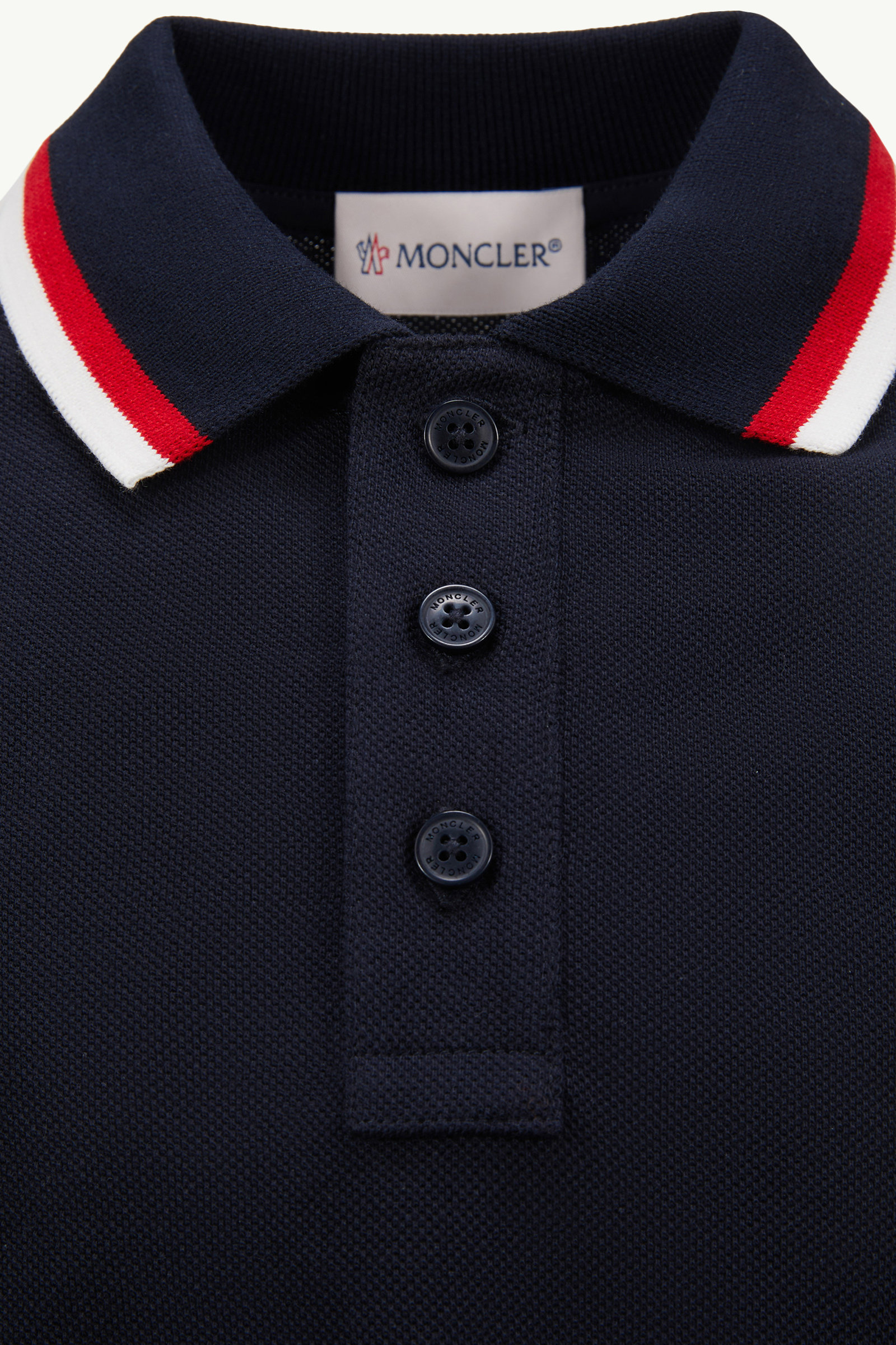 Tricolor-Trimmed Cotton Polo Shirt Boy Navy Blue Moncler 2