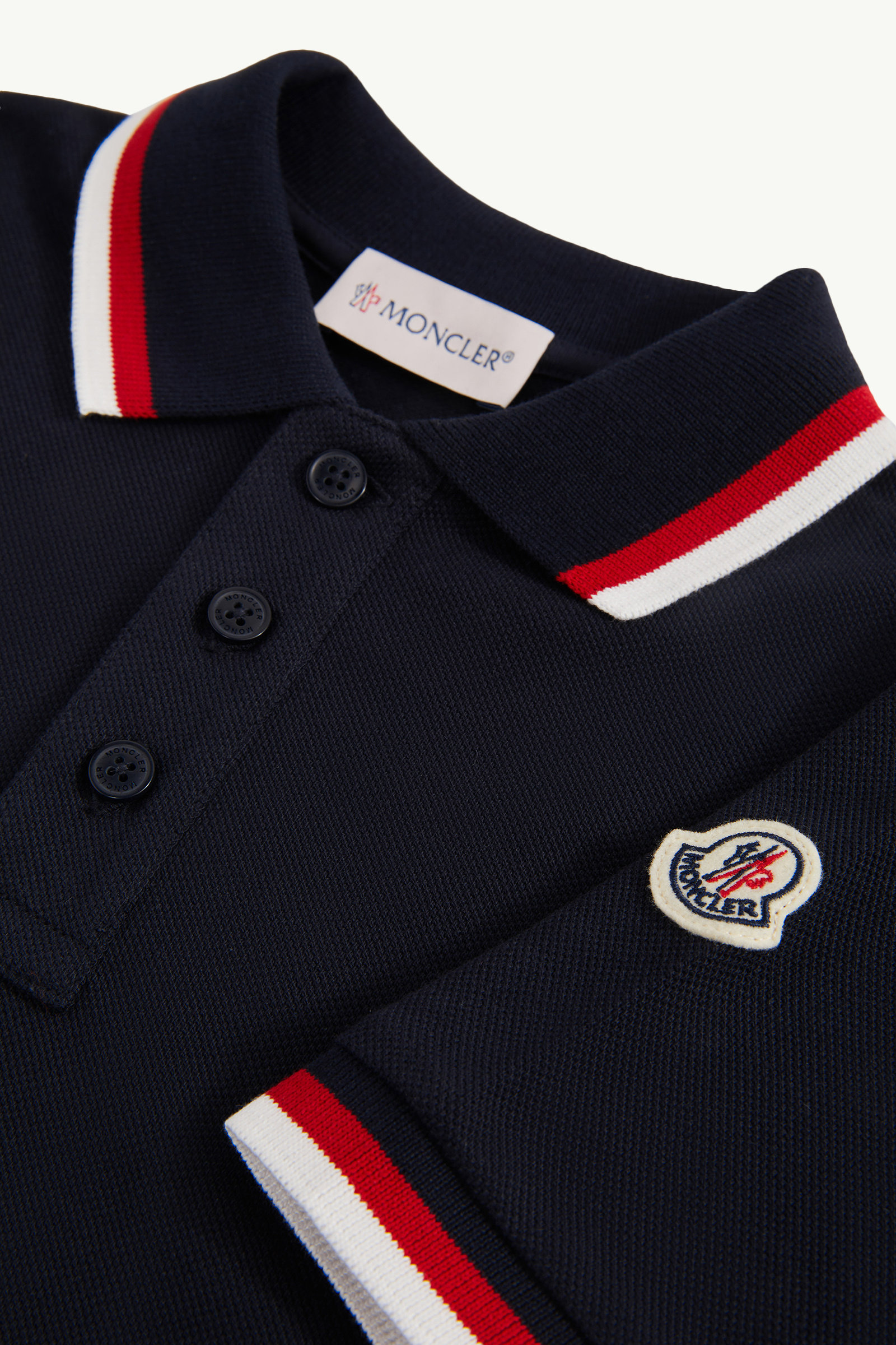 Tricolor-Trimmed Cotton Polo Shirt Boy Navy Blue Moncler 3