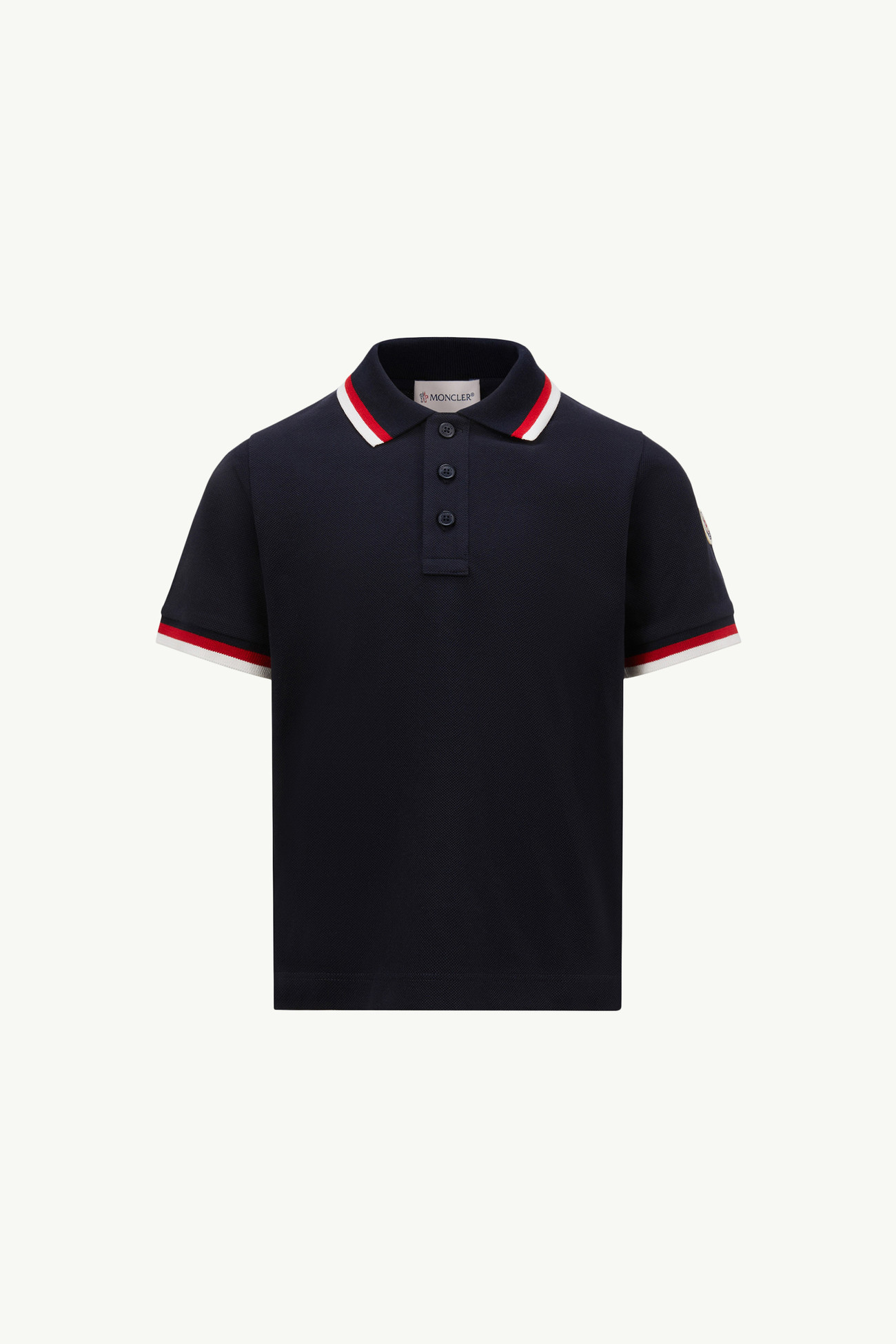 Polo in cotone con finiture tricolore Bambino Blu Navy Moncler 0
