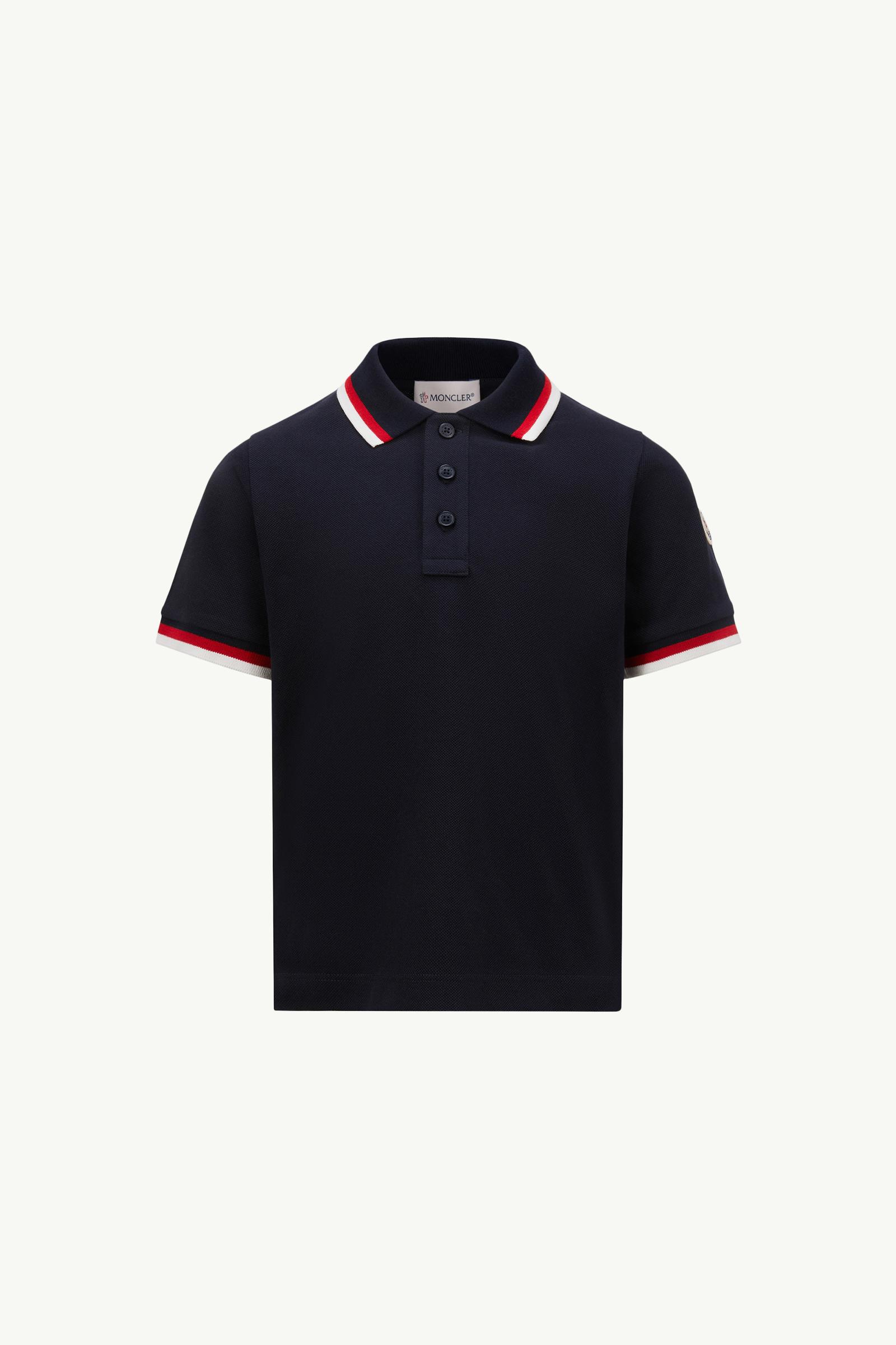 Navy Blue Tricolor-Trimmed Cotton Polo Shirt - Polos & T