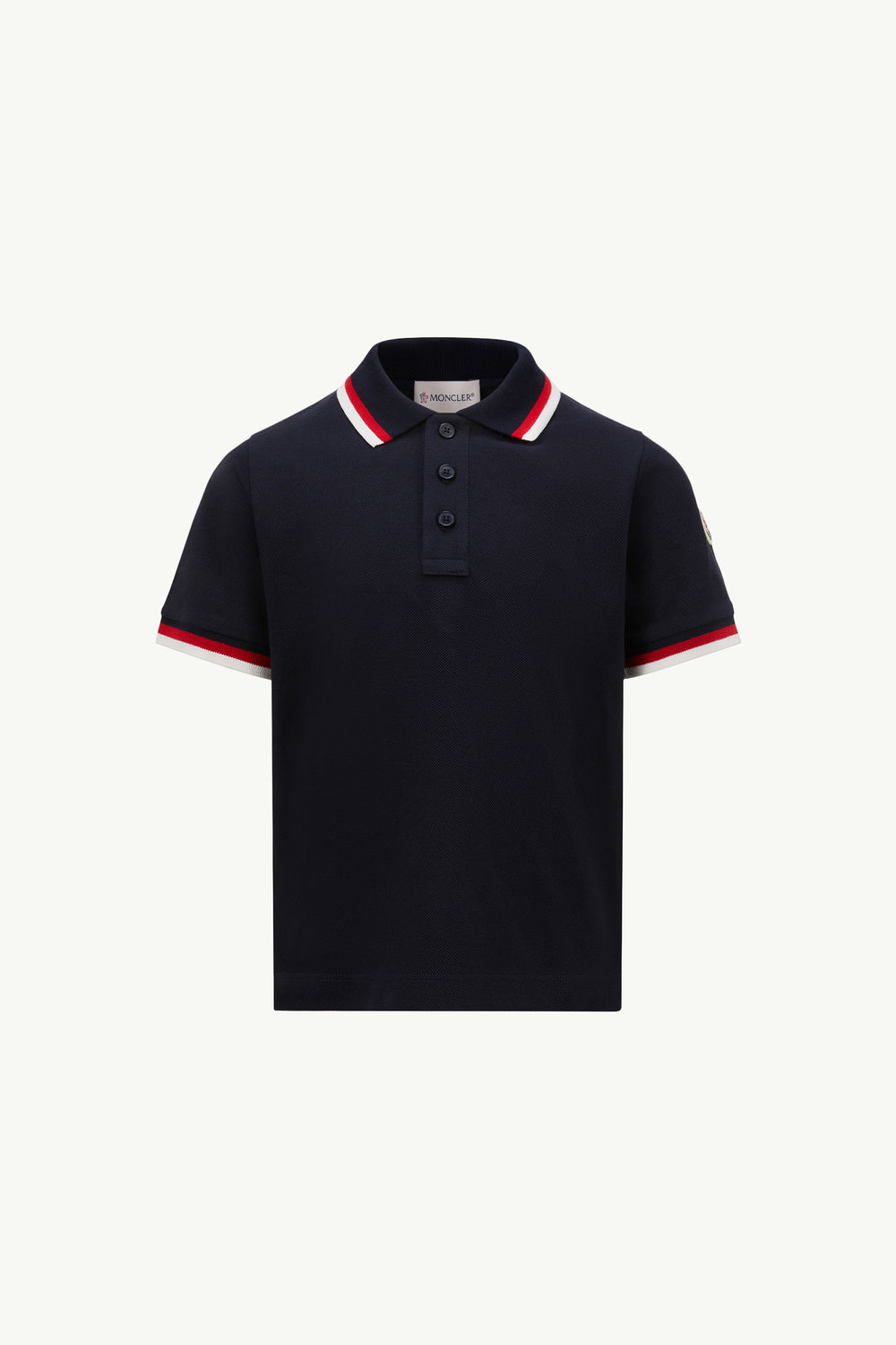Tricolor-Trimmed Cotton Polo Shirt Boy Navy Blue Moncler 0
