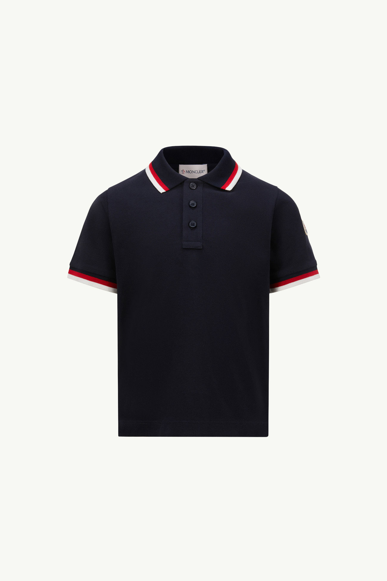 Tricolor-Trimmed Cotton Polo Shirt Boy Navy Blue Moncler 0