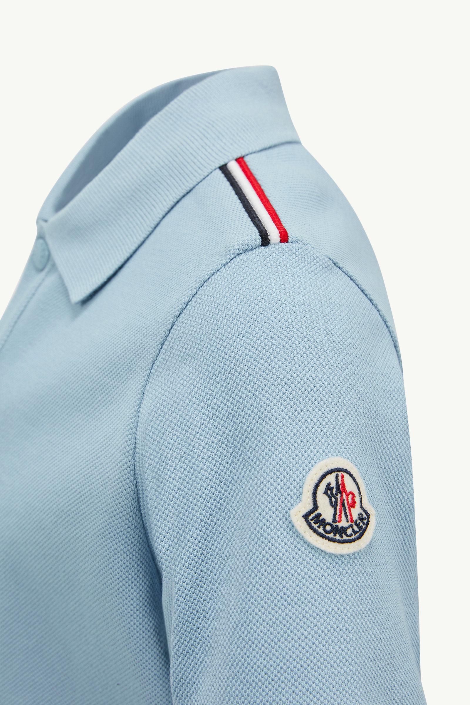 Tricolor-Trimmed Cotton Polo Shirt Boy Light Blue Moncler 3