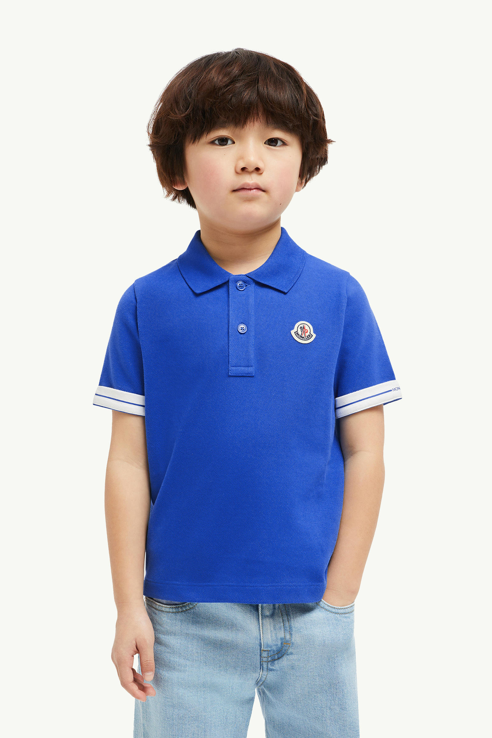 Logo Patch Cotton Piquet Polo Shirt Boy Electric Blue Moncler 1