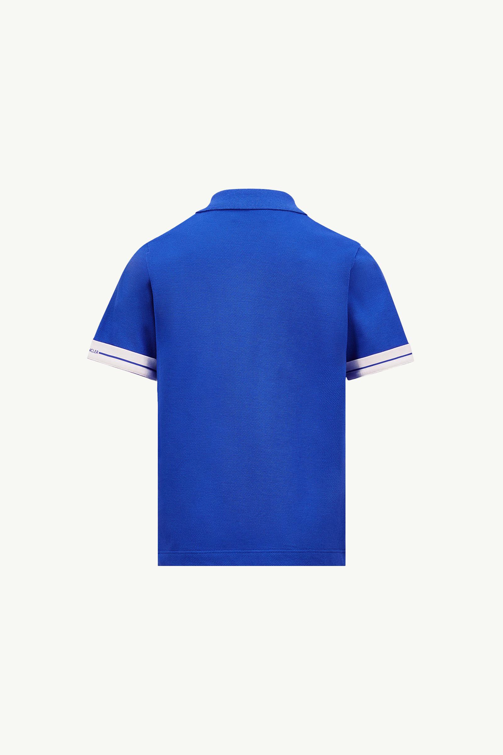 Electric Blue Logo Patch Cotton Piquet Polo Shirt - Polos