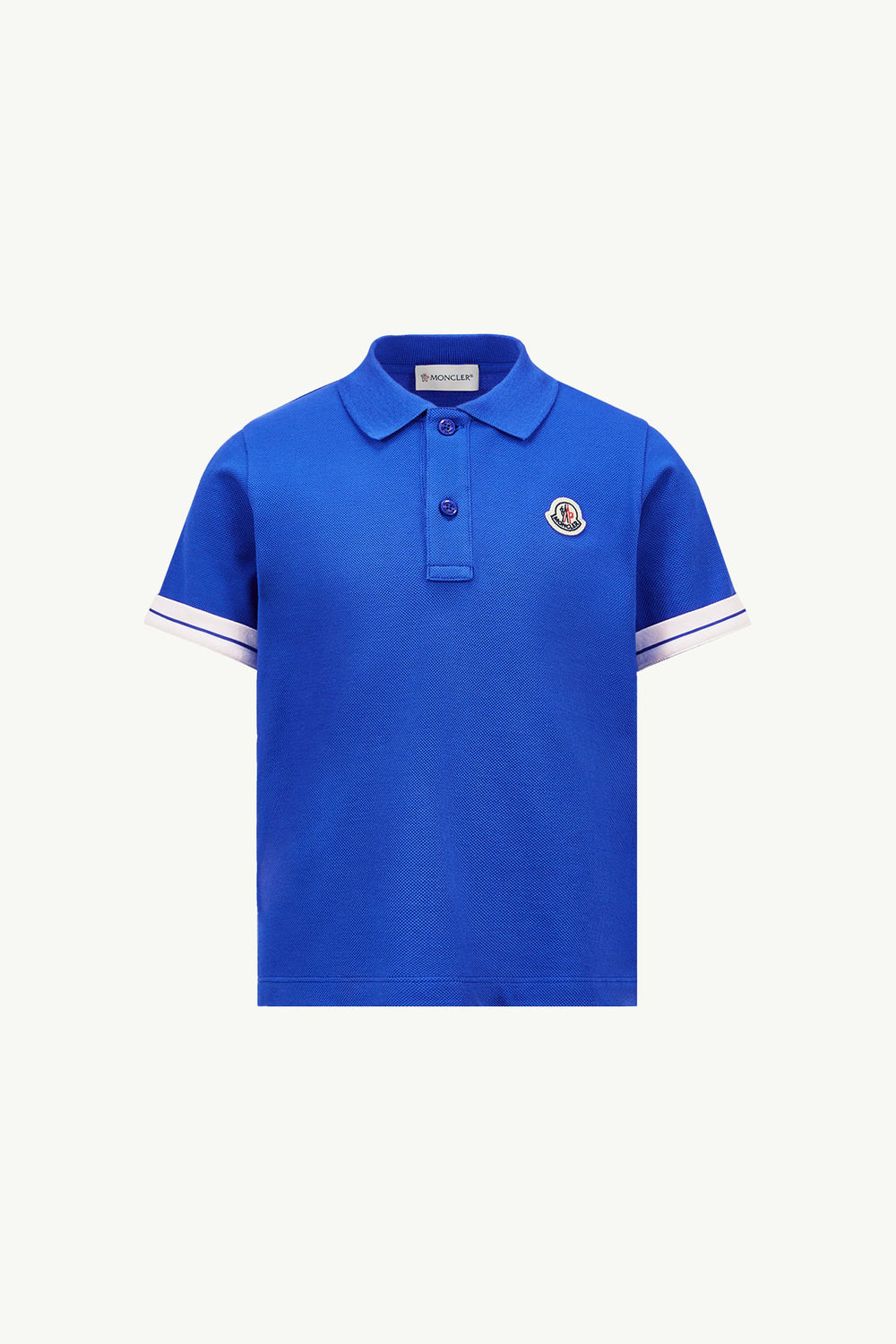 Polo de piqué de algodón con parche con logotipo Niño Azul Eléctrico Moncler 0
