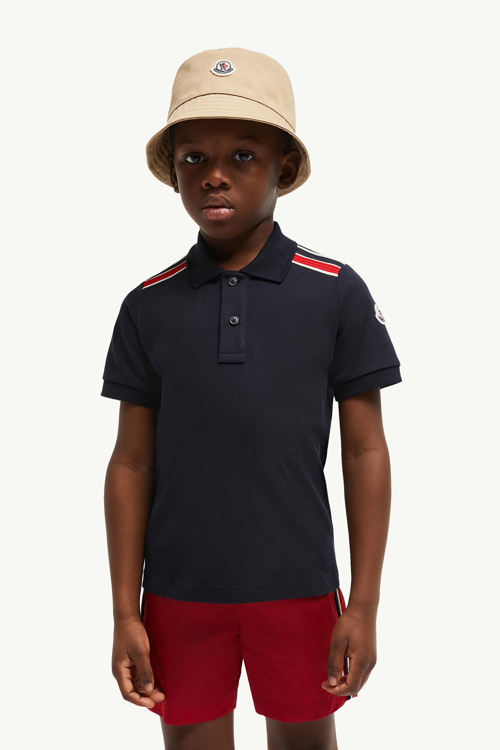 Tricolour-Trimmed Cotton Piquet Polo Shirt Boy Navy Blue Moncler 1
