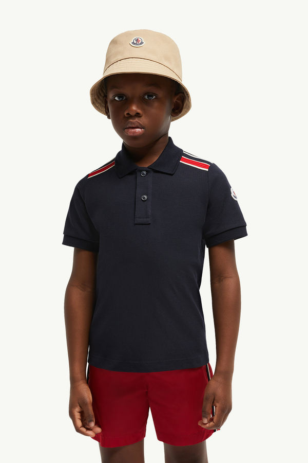 Tricolour-Trimmed Cotton Piquet Polo Shirt Boy Navy Blue Moncler 1