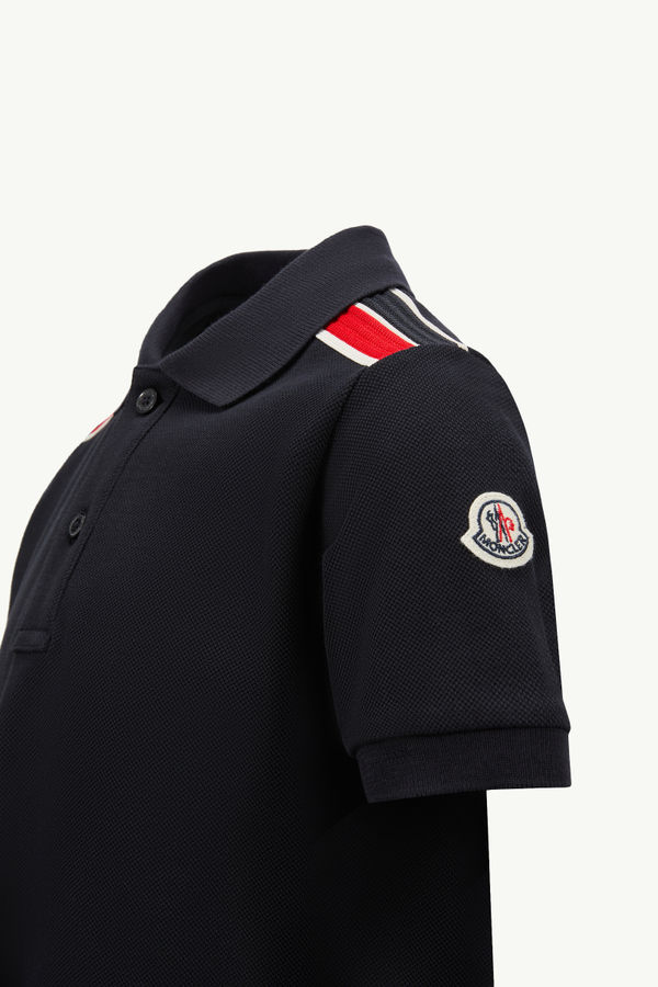 Tricolour-Trimmed Cotton Piquet Polo Shirt Boy Navy Blue Moncler 3