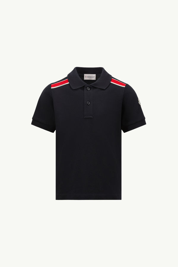Tricolour-Trimmed Cotton Piquet Polo Shirt Boy Navy Blue Moncler 0