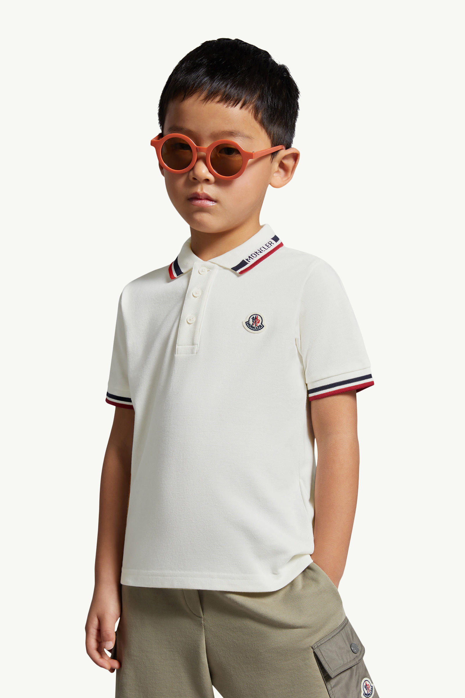 Tricolour-Trimmed Cotton Piquet Polo Shirt Boy White Moncler 1