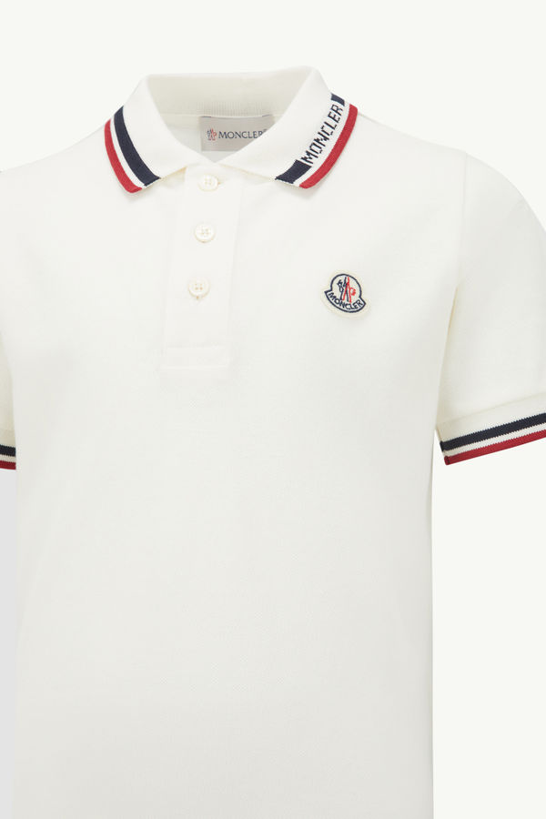 Tricolour-Trimmed Cotton Piquet Polo Shirt Boy White Moncler 2