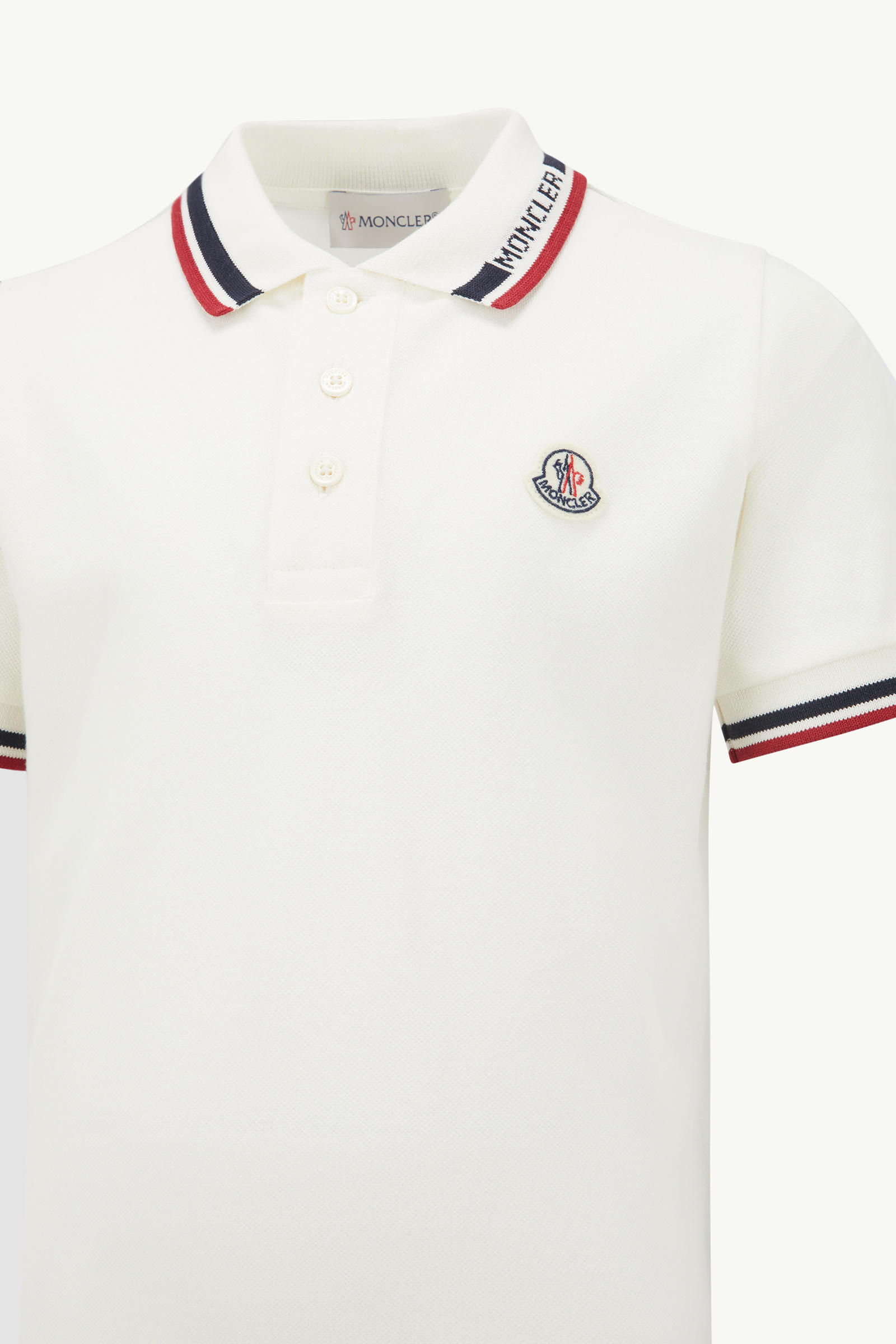 Tricolour-Trimmed Cotton Piquet Polo Shirt Boy White Moncler 2