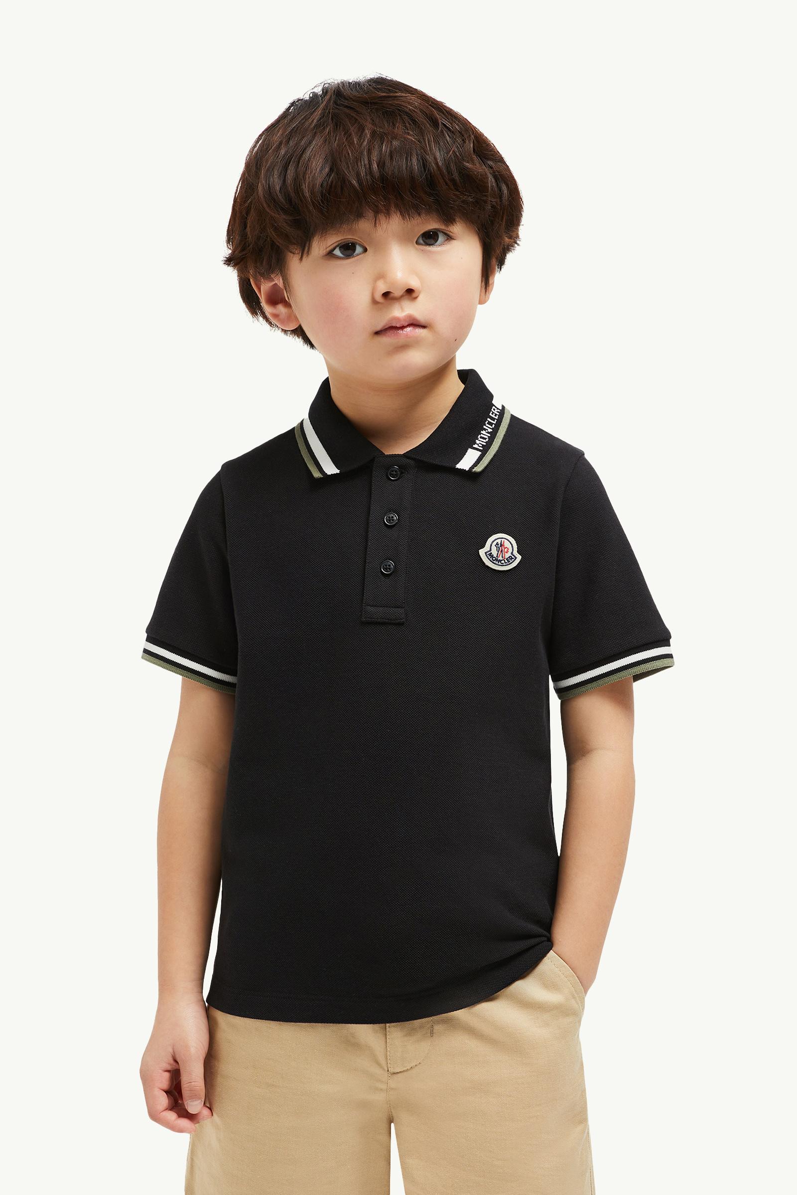 Tricolour-Trimmed Cotton Piquet Polo Shirt Boy Black Moncler 1