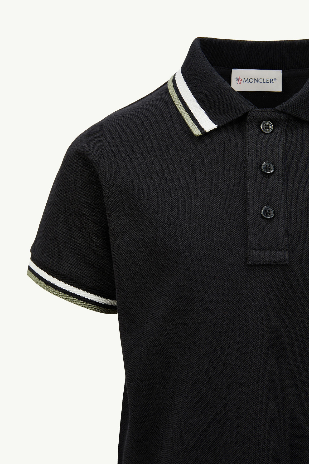 Tricolour-Trimmed Cotton Piquet Polo Shirt Boy Black Moncler 3