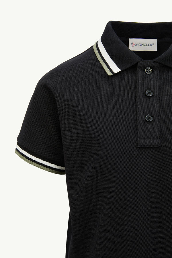 Tricolour-Trimmed Cotton Piquet Polo Shirt Boy Black Moncler 3