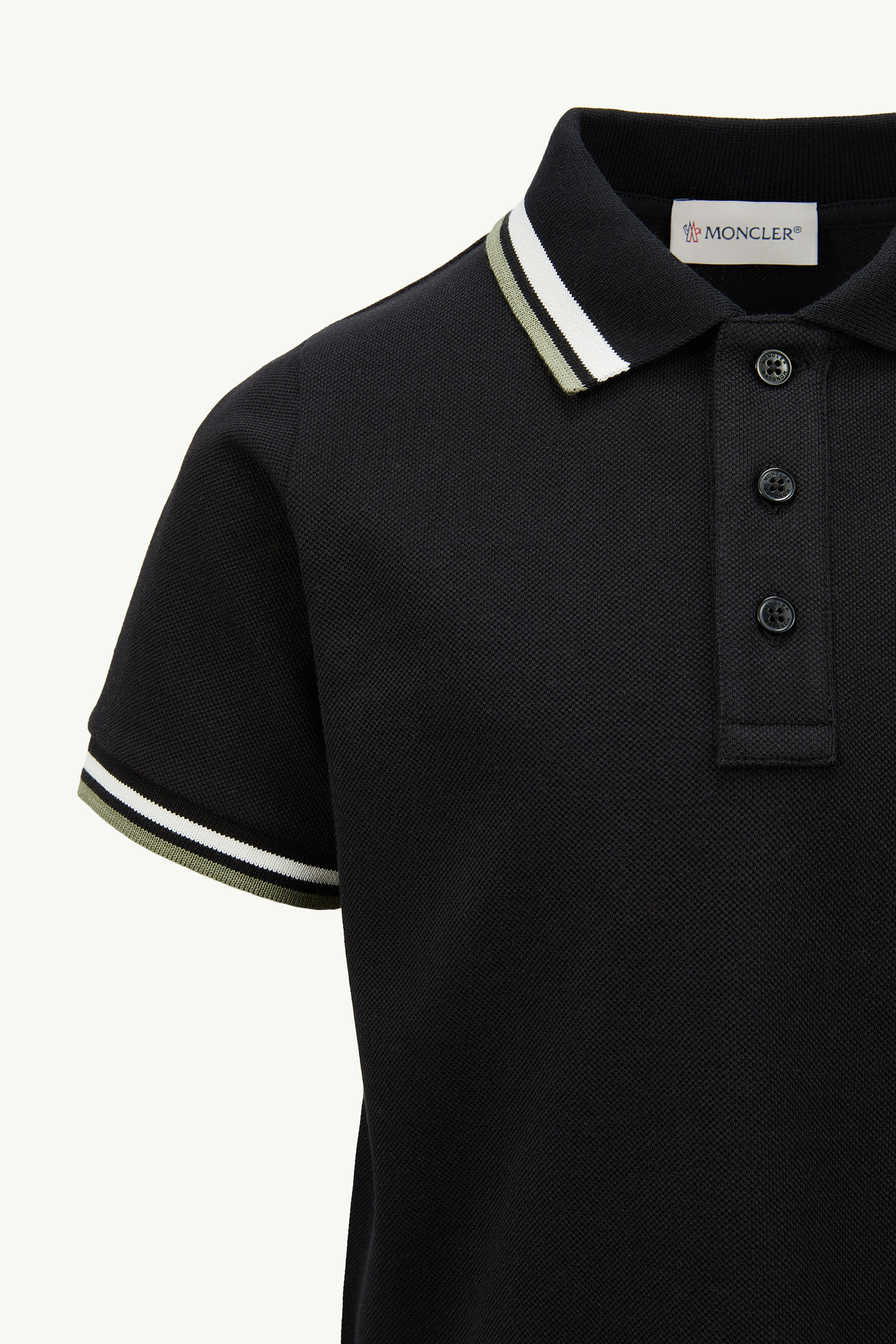 Tricolour-Trimmed Cotton Piquet Polo Shirt Boy Black Moncler 3