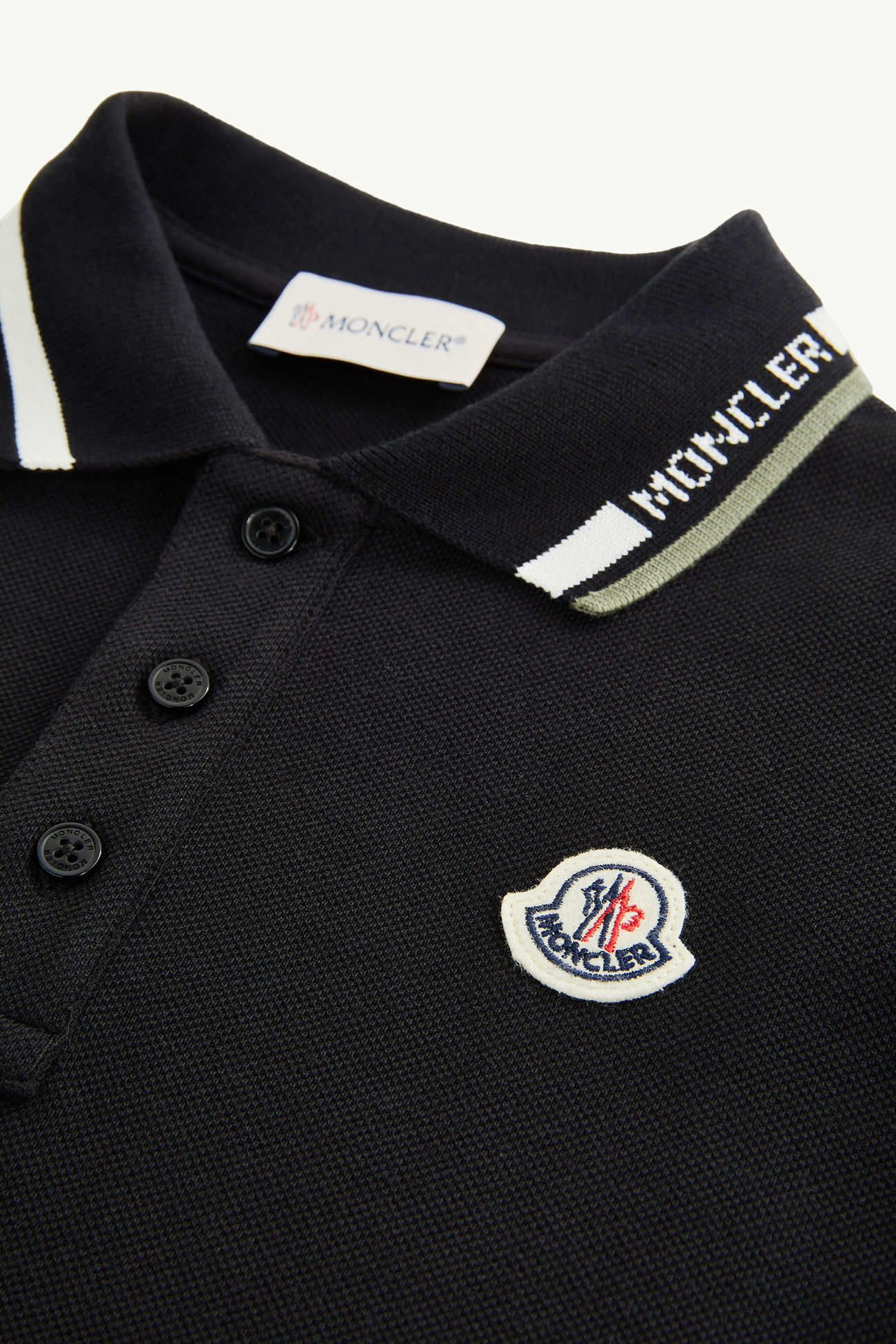 Tricolour-Trimmed Cotton Piquet Polo Shirt Boy Black Moncler 4