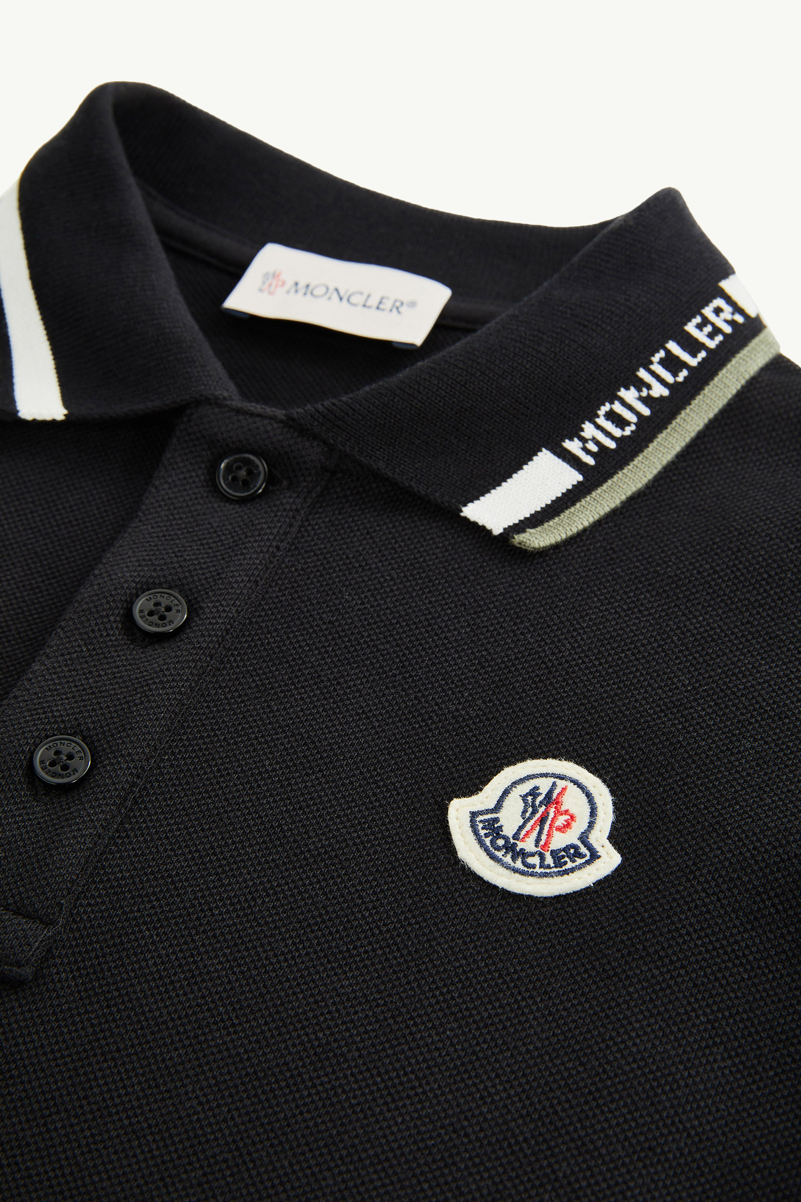Tricolour-Trimmed Cotton Piquet Polo Shirt Boy Black Moncler 4